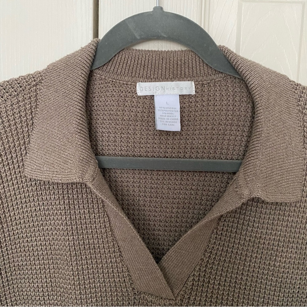 Wool Blend Knit Polo Sweater Women Long Sleeve V Neck Top With Collar - Picture 8 of 9